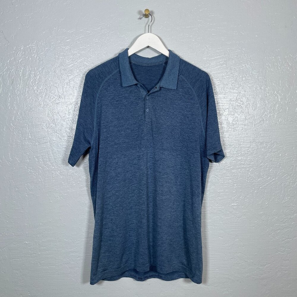 Lululemon Men XL Blue Metal Vent Tech Polo Shirt Short Sleeve Lightweight